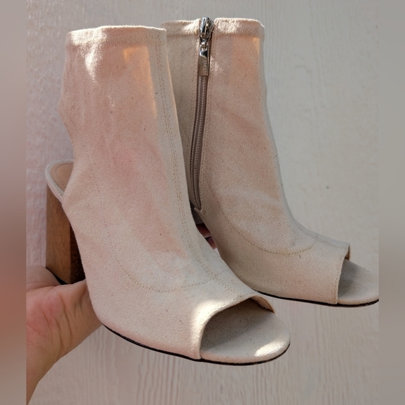 SCHUTZ Neutral Boho Open Toe Wood Heel Booties Women's Size 7.5 - Picture 2 of 8